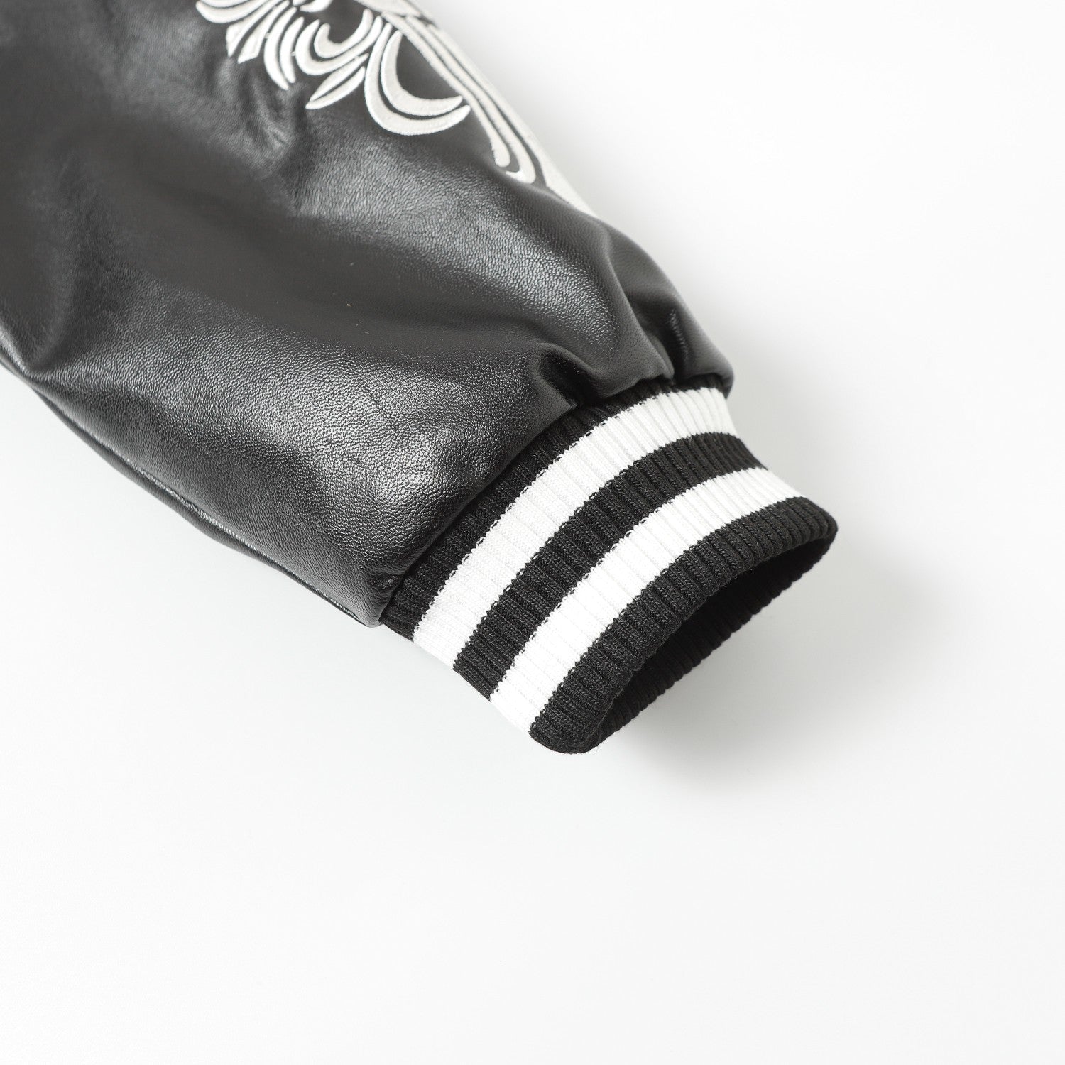 Chrome Hearts Cross Embroidered Leather Sleeve Varsity Jacket - Black Street Style 116