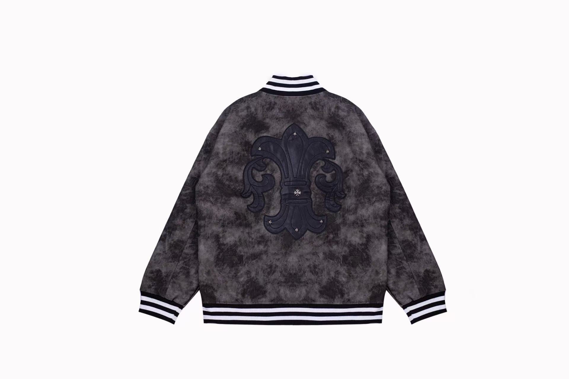 Chrome Hearts Fleur-de-lis Patch Varsity Jacket - Grey Tie-dye Outerwear A5588