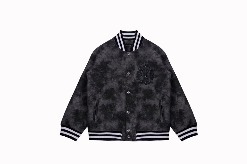 Chrome Hearts Fleur-de-lis Patch Varsity Jacket - Grey Tie-dye Outerwear A5588