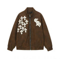 Chrome Hearts Cross Patch Suede Jacket - Brown Gothic Streetwear Outerwear 8833